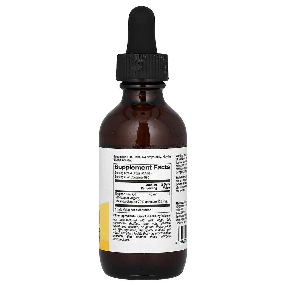 Super Nutrition, масло орегано, 40 мг, 59 мл (2 жидк. унции)
