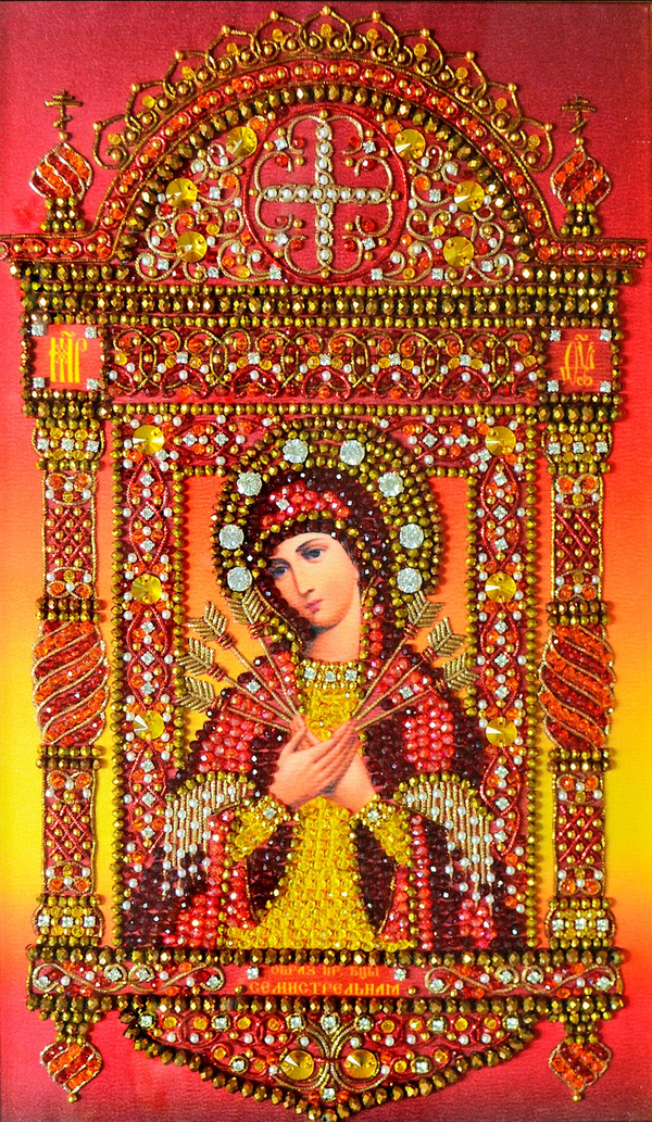 Ткань с нанесенной авторской схемой Образ Божьей Матери "Семистрельная" (+инструкция)