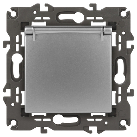 Розетка ЭРА Elegance 14-2103-03 с заземлением 2P+E Schuko со шторками с крышкой 16A-250В IP20 алюминий