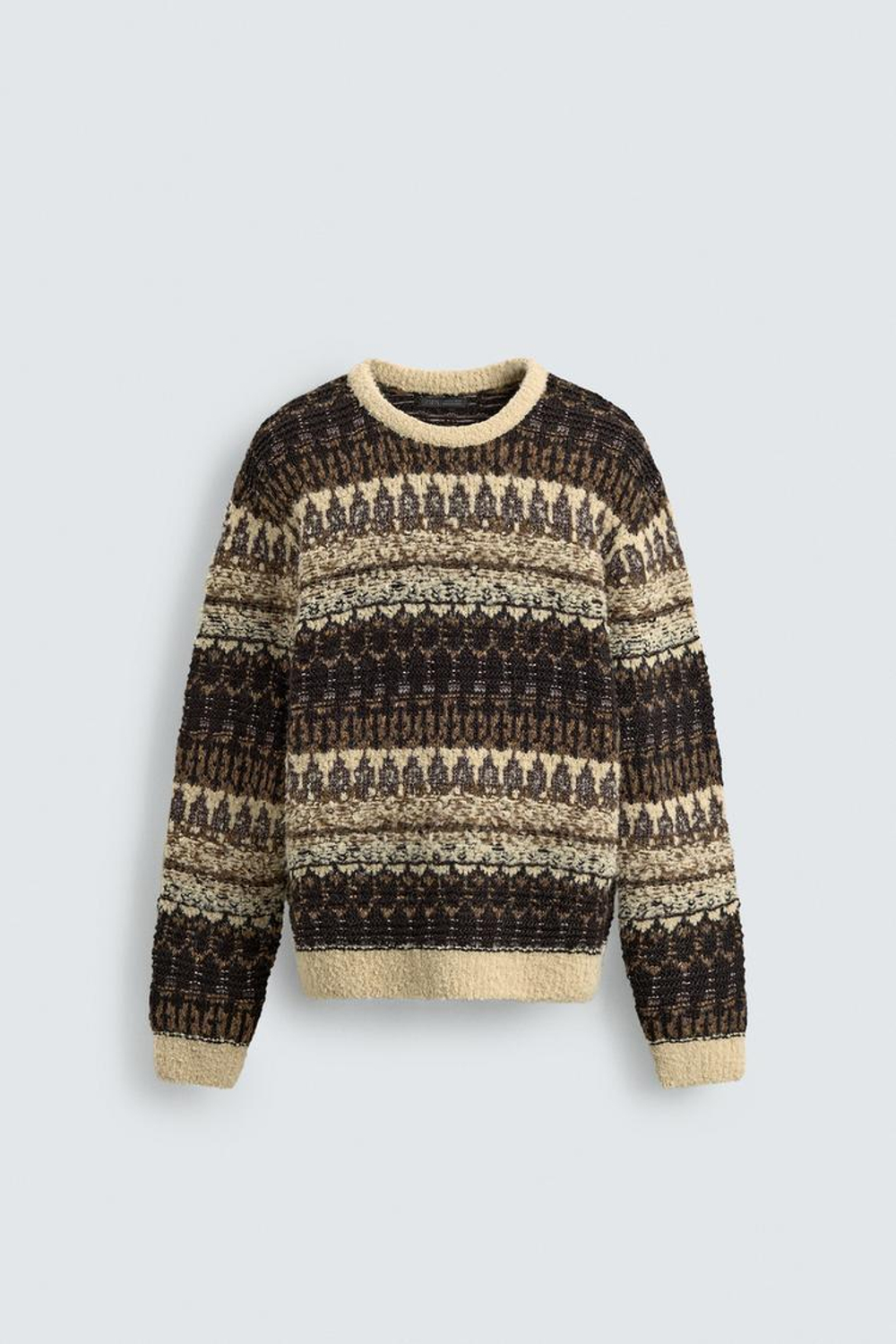 ZARA ЖАККАРДОВЫЙ СВИТЕР ИЗ РЕЛЬЕФНОГО БУКЛЕ, ВАНИЛЬНЫЙ