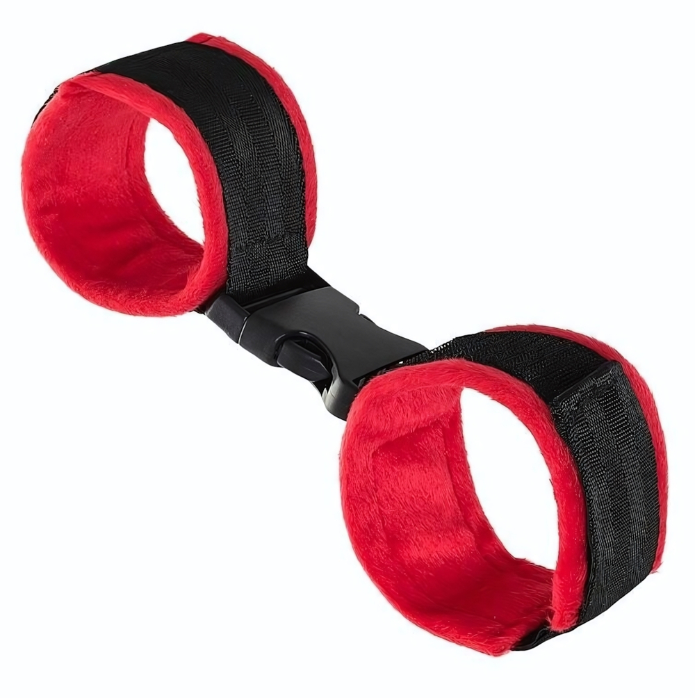 Красно-черные велюровые оковы Anonymo (Цвет: красный с черным)