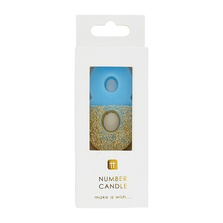 Восковая свеча цифра "8" (голубая с глиттером)