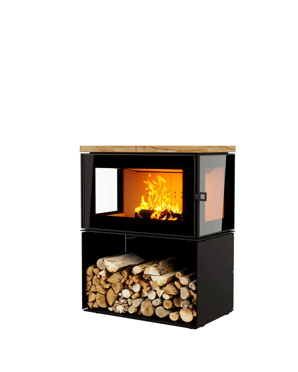 Печь-Камин АСТОВ КУБ 3С 800 на дровнике