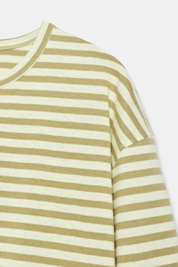 ZARA ФУТБОЛКА В ПОЛОСКУ ИЗ ХЛОПКА И ЛЬНА, БЕЖЕВЫЙ/НЕЖНО-КОРИЧНЕВЫЙ