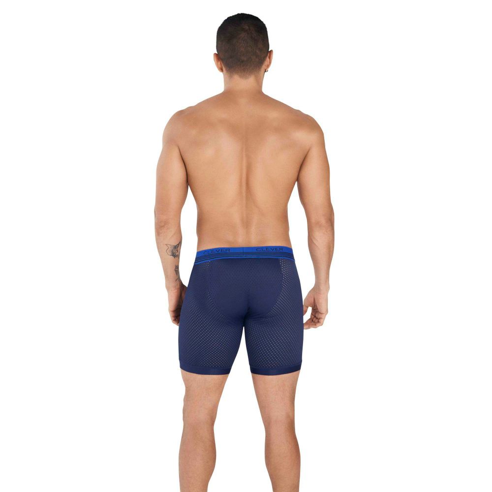 Мужские трусы боксеры удлиненные темно-синие в сетку Clever PROCESS LONG BOXER 036508