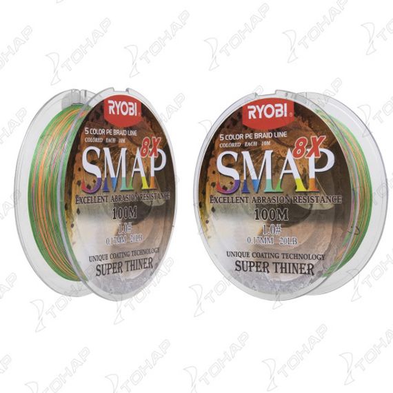 Шнур SMAP PE8X-100M 1.0# Multi Colour 0,165мм Ryobi