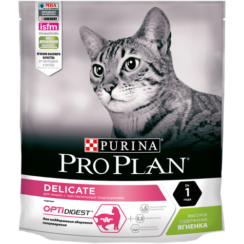 Сухой корм Pro Plan Delicate для кошек с чувствительным пищеварением, ягненок, 400 г