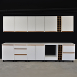 Кухонный модуль напольный 60 см Валенсия с 3-мя ящиками без столешницы, с дубовыми панелями, на ножках / белый, массив дуба