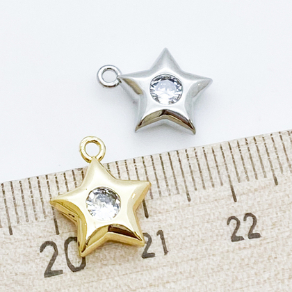 Подвеска Звезда, цвет серебро (родий), фианит, размер 13*11 мм, цена за 1 шт
