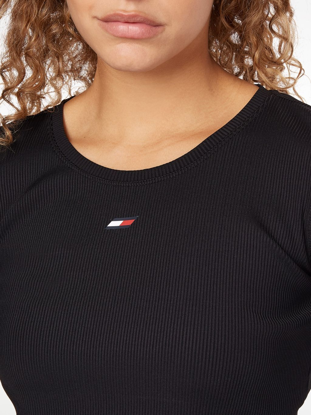 Женская теннисная футболка (dł. Рукава) Tommy Hilfiger Slim Branded Rib Cropped Tee LS - black