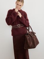 БАЗОВЫЙ ТОНКИЙ РЕМЕНЬ С МЯТОЙ ПРЯЖКОЙ ЗАМША ТЕМНЫЙ ШОКОЛАД