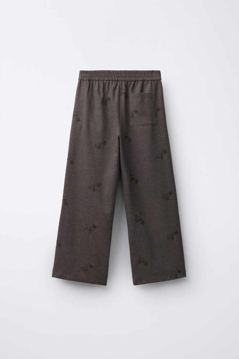 ZARA МЯГКИЕ БРЮКИ BARREL С ВЫШИВКОЙ ЦВЕТОВ, СЕРОВАТО-КОРИЧНЕВЫЙ