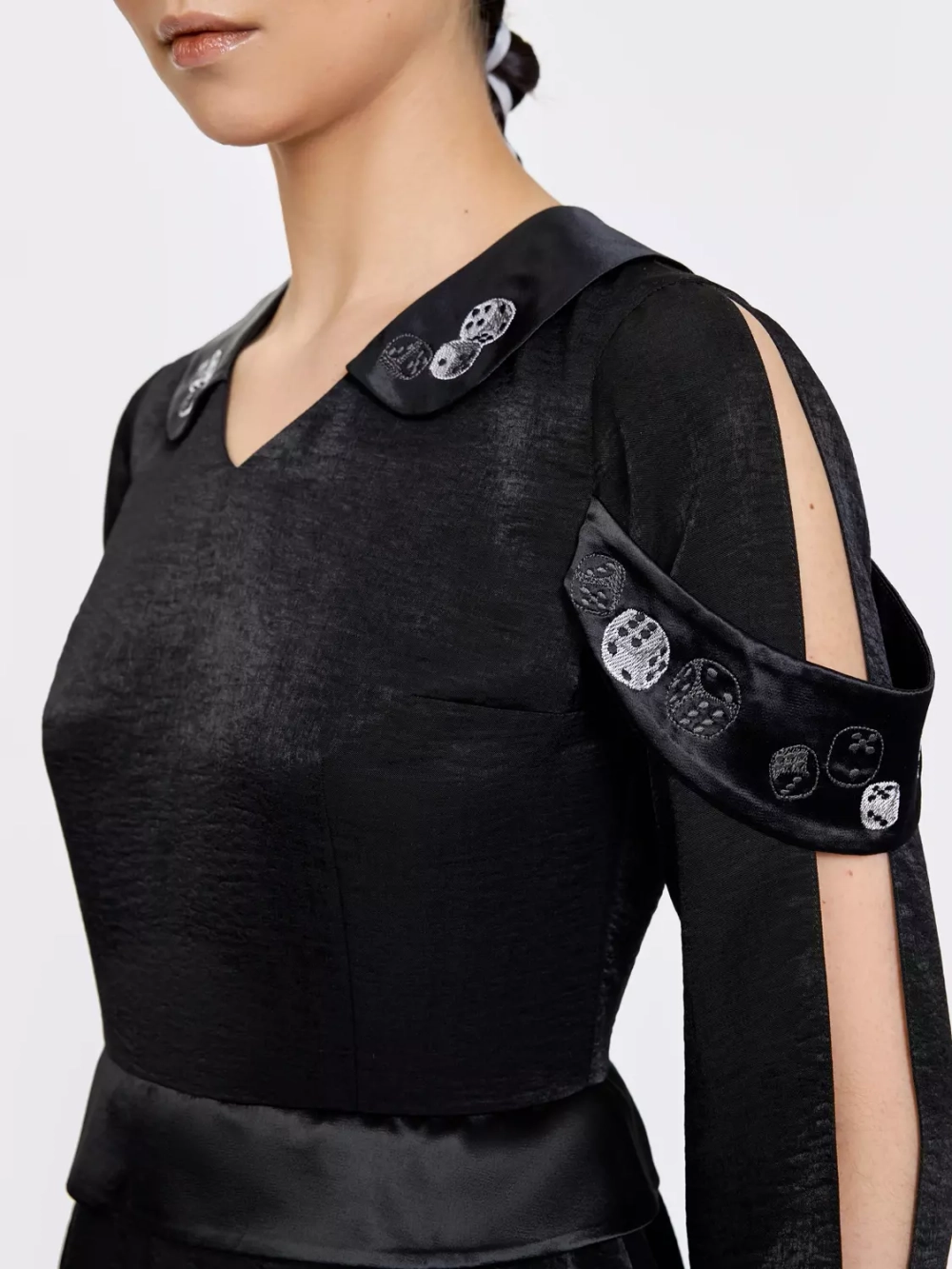 Платье-мини черное с вышивкой «Игральные кости» OLA OLA