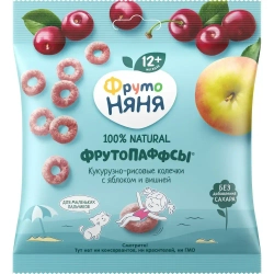 ФрутоПаффсы ФрутоНяня Кукурузно-рисовые колечки с яблоком и вишней, 21 г