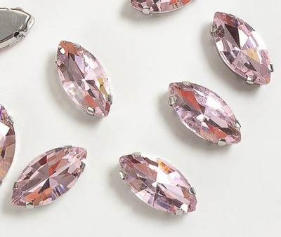 Стразы пришивные стекло в оправе, р. 18х9 мм, светло-розовый