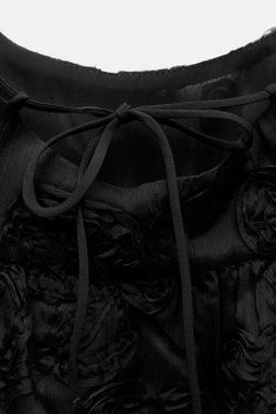 ZARA ТОП В БЕЛЬЕВОМ СТИЛЕ С РЕЛЬЕФНЫМ УЗОРОМ И ЦВЕТОЧНЫМ ПРИНТОМ, ЧЕРНЫЙ