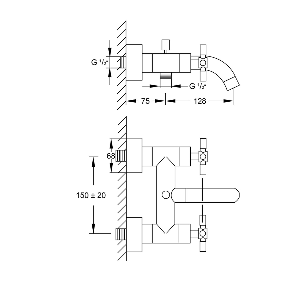 Steinberg Серия 250 Смеситель однорычажный для ванны/душа 1/2&quot; с 90° керамическими вентилями, с переключателем, с защитой от обратного потока, хром 250 1100