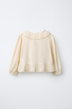 ZARA РУБАШКА С КРУЖЕВОМ, ЭКРЮ