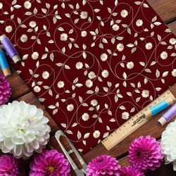 Ткань бифлекс полевые цветы на бордовом фоне