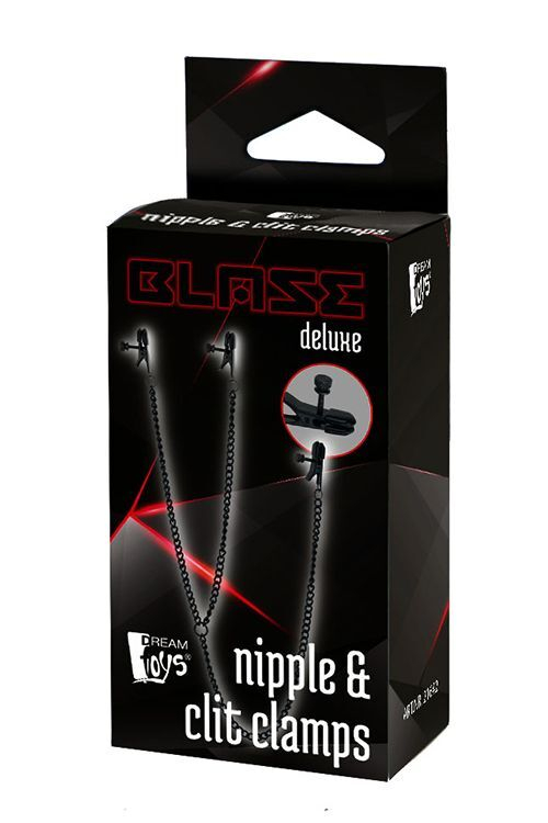Черные зажимы на соски и клитор на цепочке Deluxe Nipple   Clit Clamps