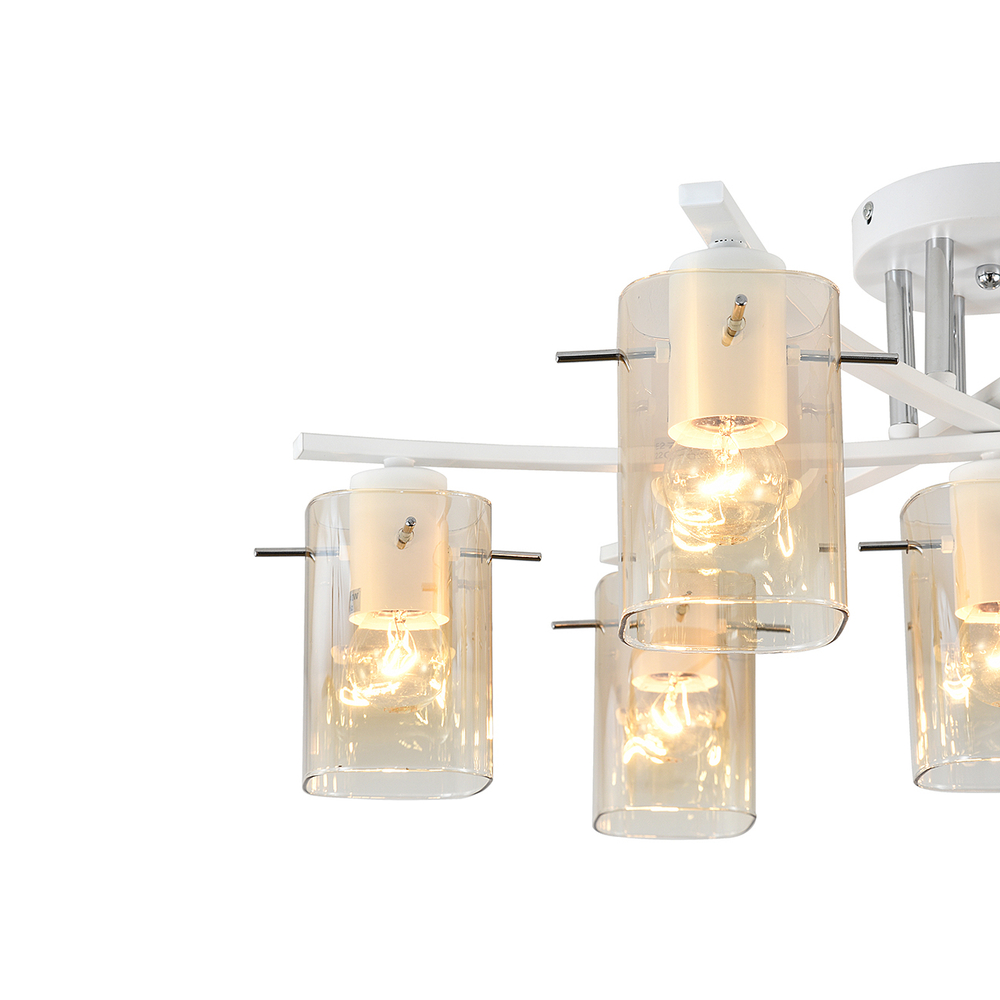 Потолочный светильник 7x40Вт  E27, металл/стекло, белый/янтарный