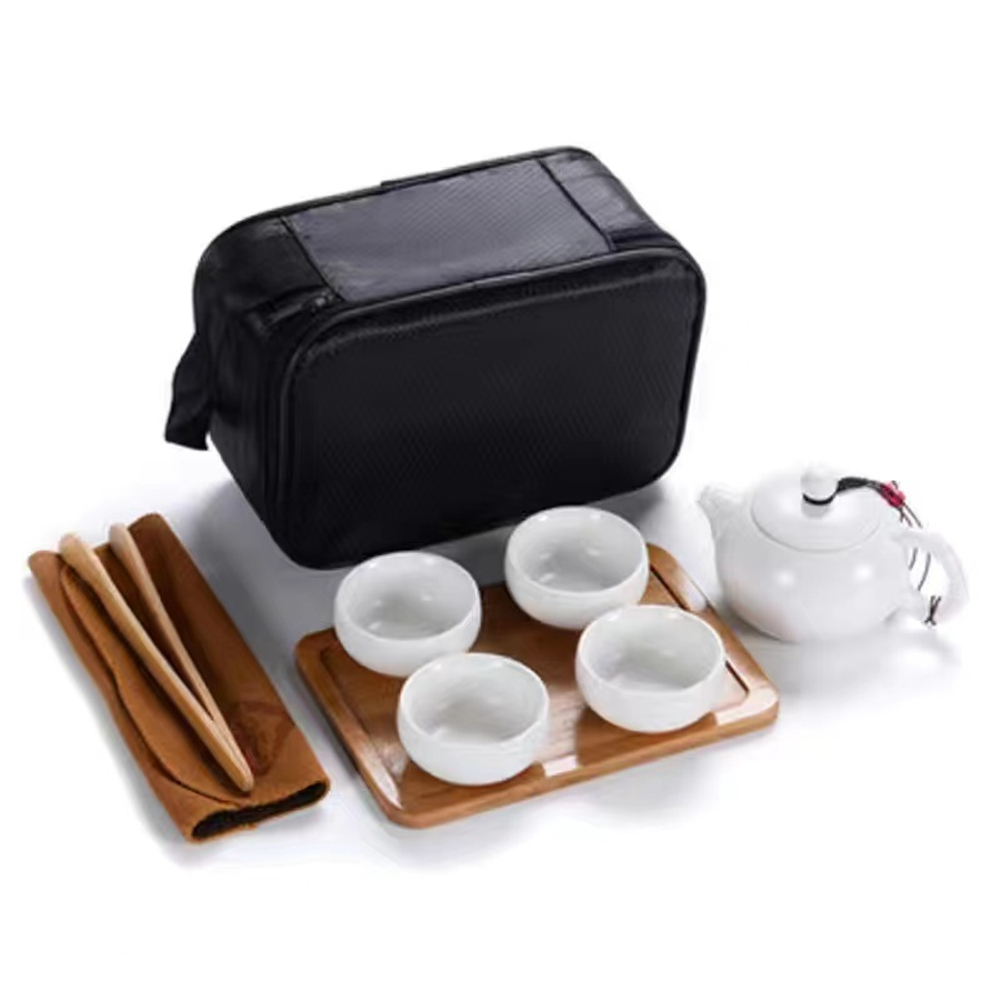 242026Y2 УЦЕНКА Сервиз ДОРОЖНЫЙ "Сиши+4", Ч-к 200мл+4 п-лы 50мл+поднос+щипцы+сумка,цвет белый,фарфор