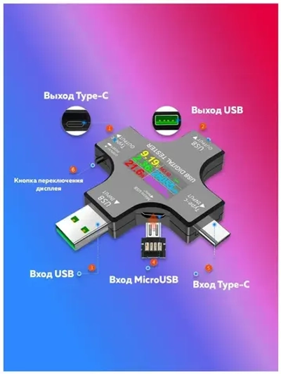 USB Type-C тестер для мобильных устройств, измерение силы тока, напряжения, емкости акб