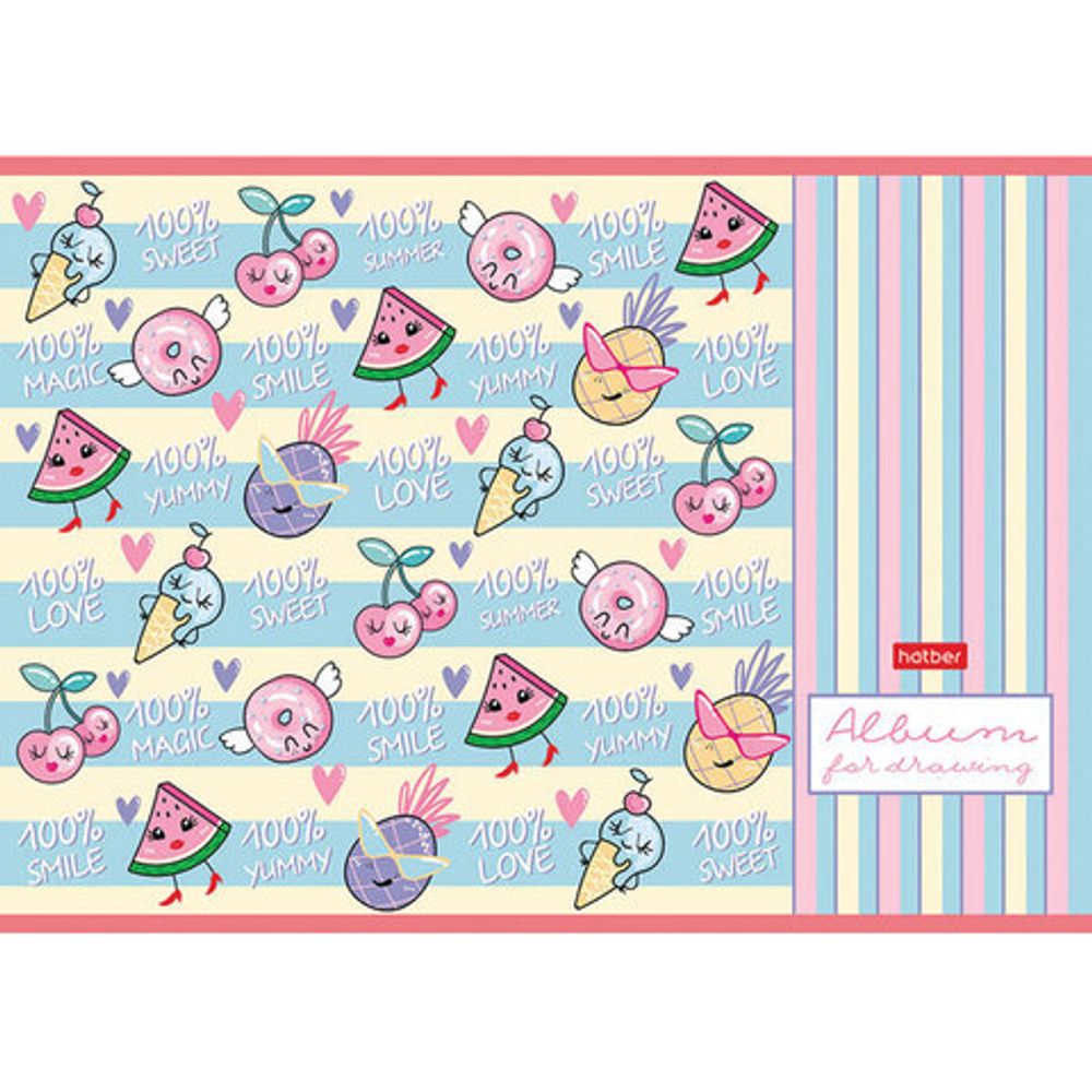 Альбом для рисования А4 24 л., скоба, обложка картон, HATBER, 205х290 мм, "Фруктис", 24А4В