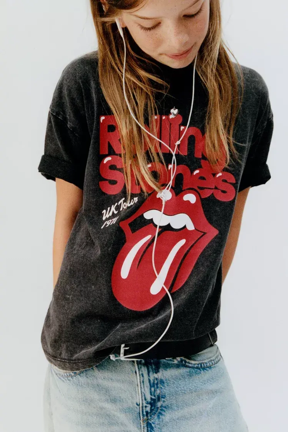 ZARA ФУТБОЛКА С ЭФФЕКТОМ ПОСТИРАННОСТИ ROLLING STONES ©, ТЕМНЫЙ АНТРАЦИТ