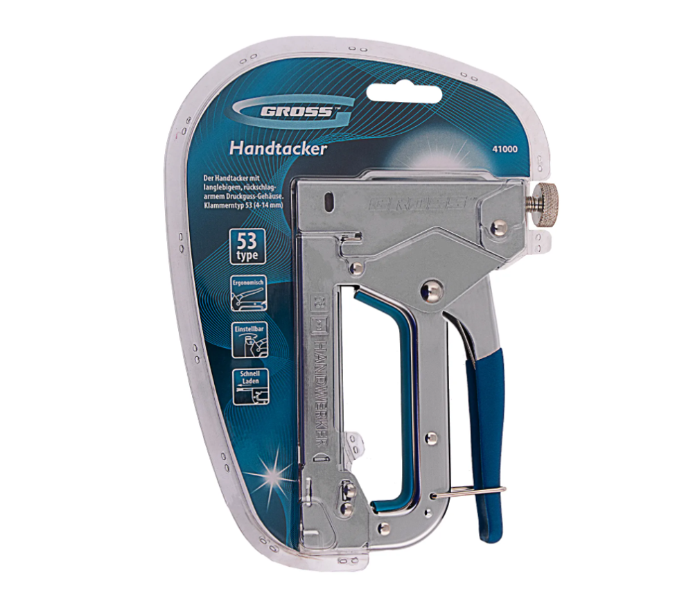 Степлер мебельный регулируемый Gross Handwerker стальной корпус, тип скобы 53, 4-14 мм 41000