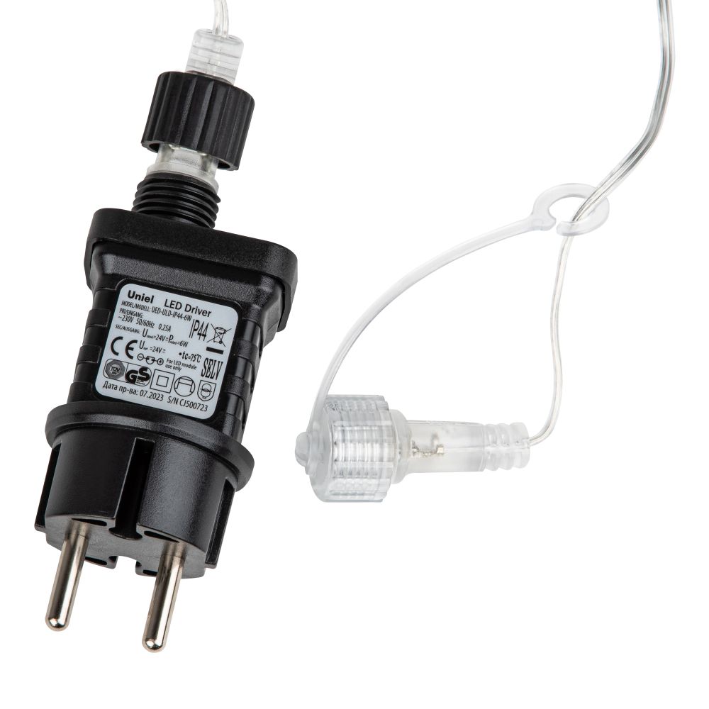 ULD-B25006-440-TTK WARMWHITE-WHITE IP44 Бахрома светодиодная с эффектом мерцания. 25м. Соединяемая. 440 светодиодов. Теплый белый и белый свет. Провод прозрачный. ТМ Uniel