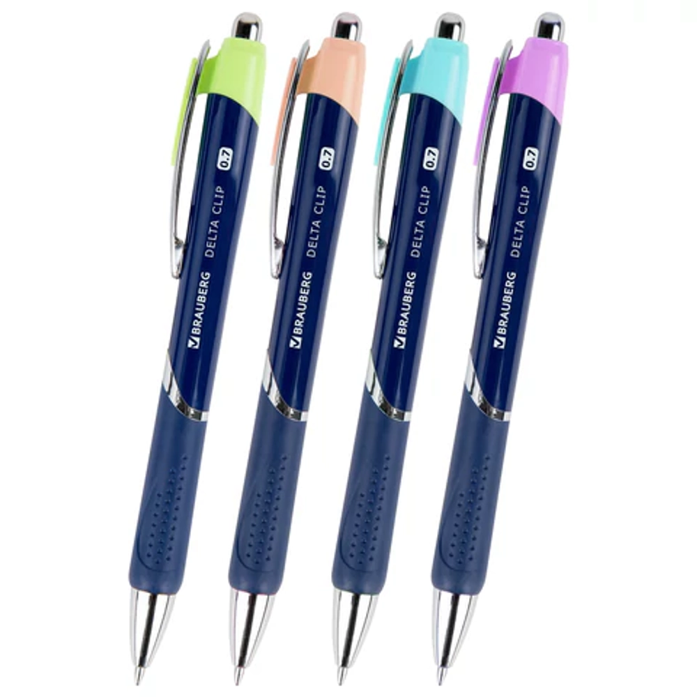 Ручка шариковая автоматическая с грипом BRAUBERG DELTA CLIP, СИНЯЯ, узел 0,7мм, линия 0,35мм,