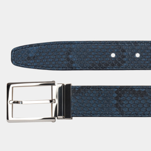 Ремень кожаный мужской из натуральной кожи питона 35 мм, синий