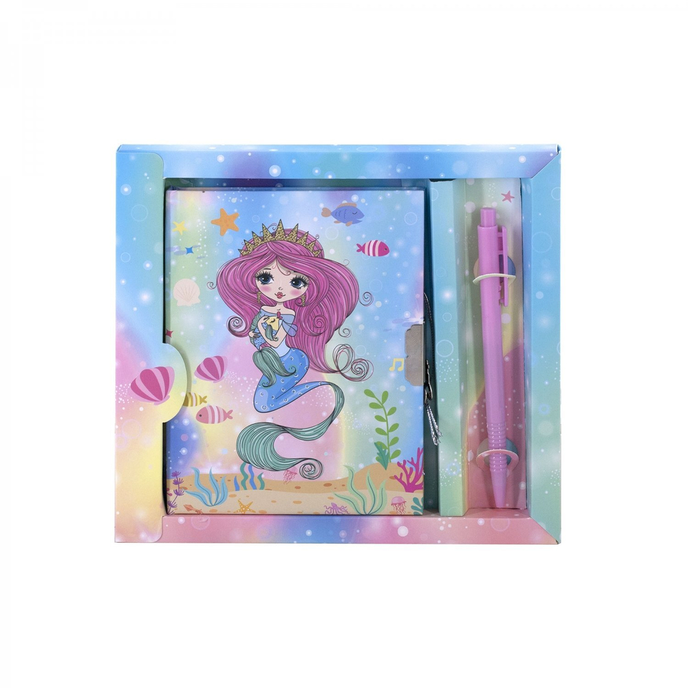 Записная книжка в футляре 19,0 см * 18,0 см , 7БЦ, Alingar, ламинация, замочек, ручка, 48 л., клетка, "Нежная русалка", голубой