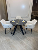 Круглый раздвижной стол "Бонжур", керамогранит, черный мрамор и стулья "ШЕЛЛ"