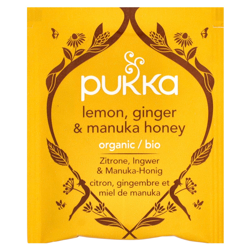 Pukka Herbs, органический травяной чай, лимон, имбирь и мед манука, без кофеина, 20 пакетиков, 40 г (1,41 унции)