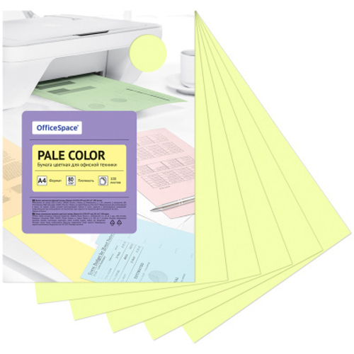 Бумага цветная OfficeSpace "Pale Color", A4, 80 г/м², 100л., (желтый) И
