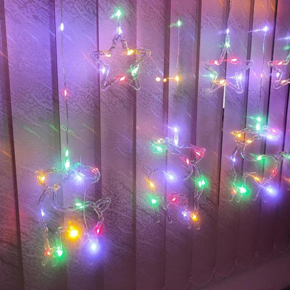 Гирлянда-штора 3м Х50см звезды+70см олени  NP-1289