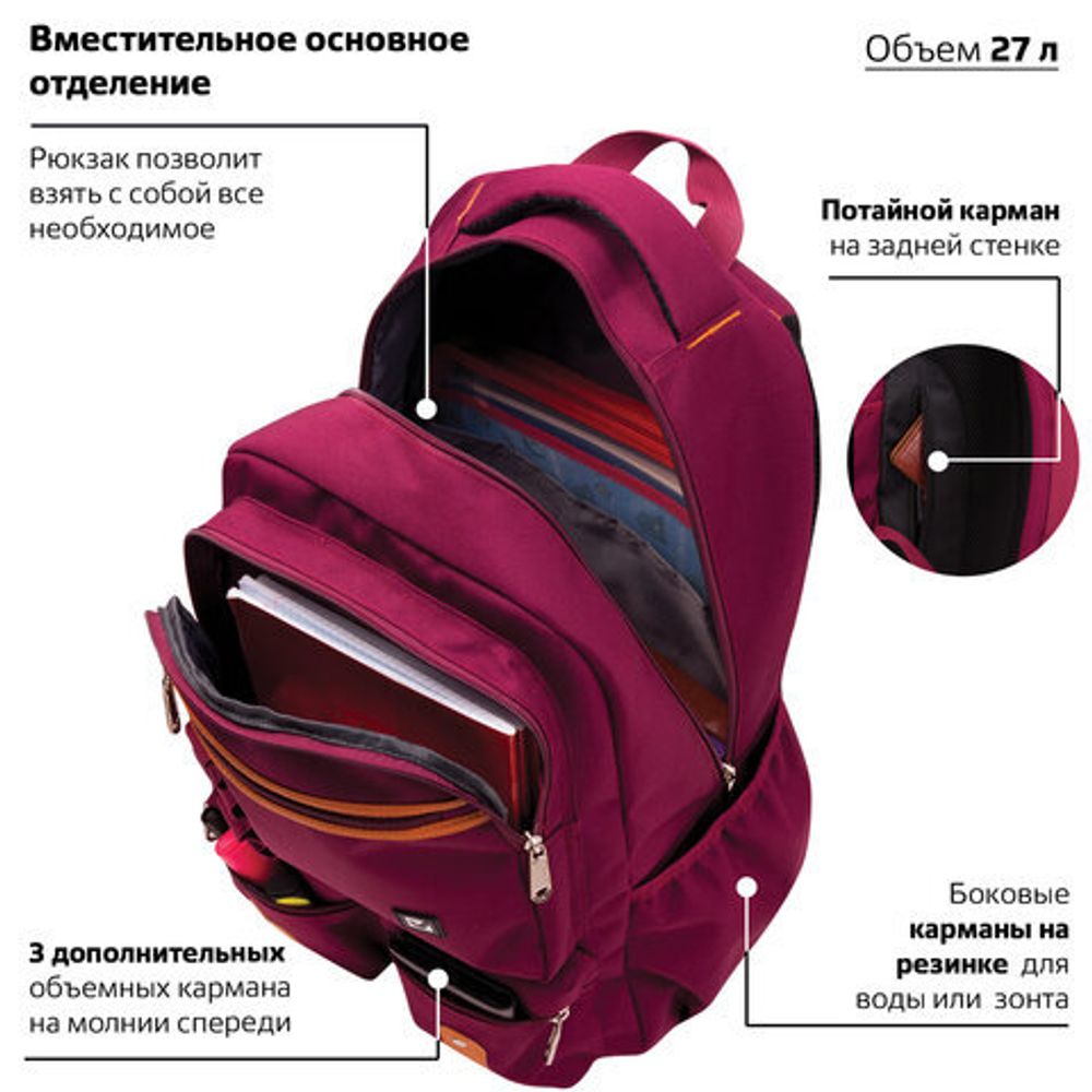 Рюкзак BRAUBERG для старшеклассников/студентов/молодежи, "Джерси", 27 литров, 46х31х14 см, 226347