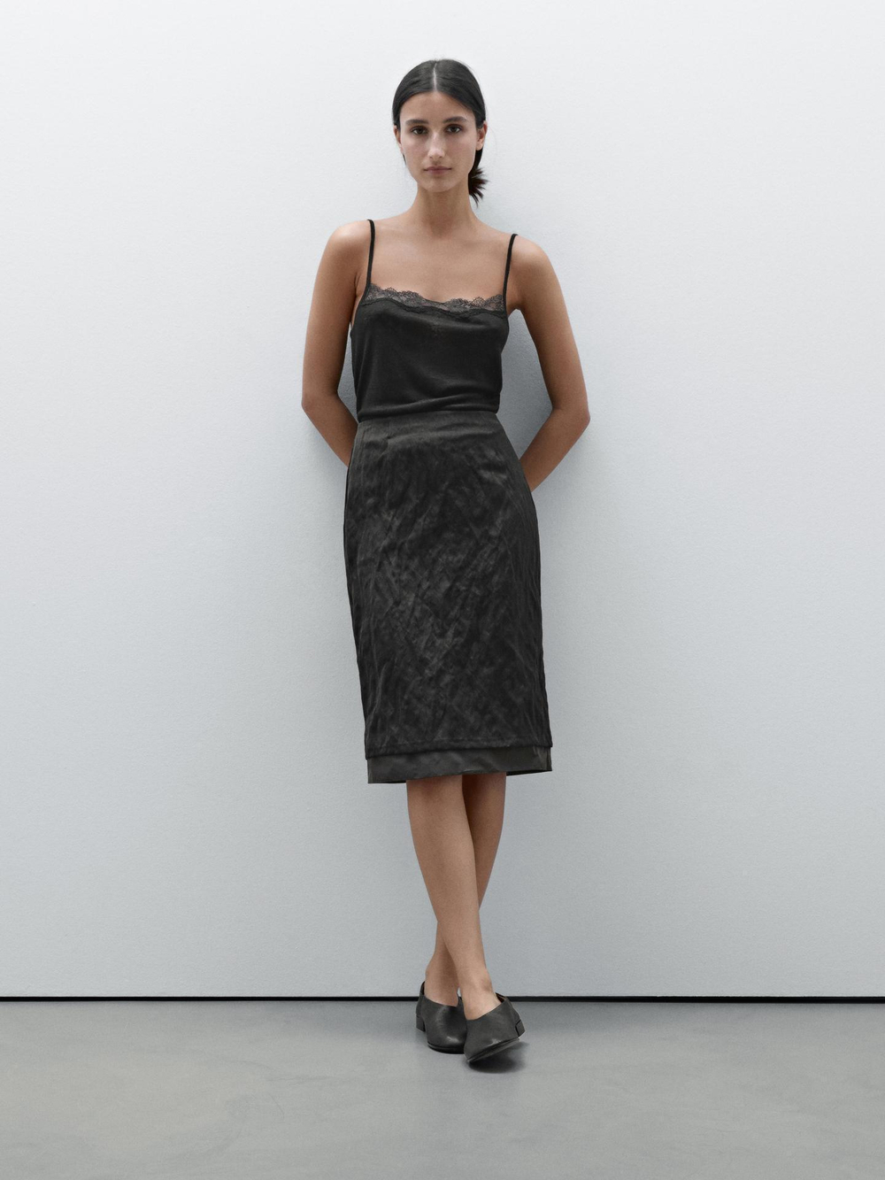 Massimo Dutti Двухслойная юбка из рельефной ткани, черный