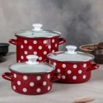 Набор эмалированной посуды 6 пр, кастрюли 1.9,2.5,5 л, Керчь, Белый горох-5-1-Люкс