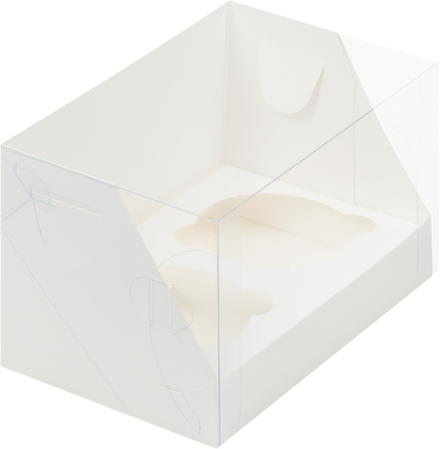 Коробка для капкейков (2), 160*100*100, белая с пластиковой крышкой