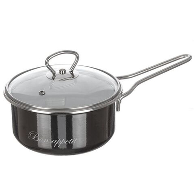 Ковш сталь, эмал, 1.5 л, крышка стекло, сталь ручка, Vitross, Bon Appetit, 8SВ168S, мокр асф