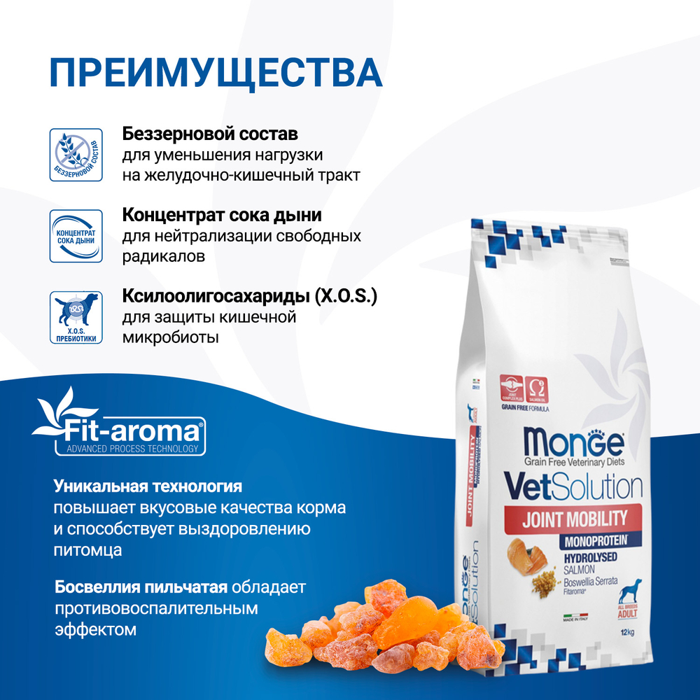 Корм для собак и щенков Monge VetSolution Dog Joint Mobility Джоинт Мобилити при заболеваниях суставов 12 кг