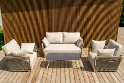 "Форли" лаунж-зона 4-местная плетеная из роупа (веревки), каркас алюминиевый светло-серый, роуп серо-коричневый