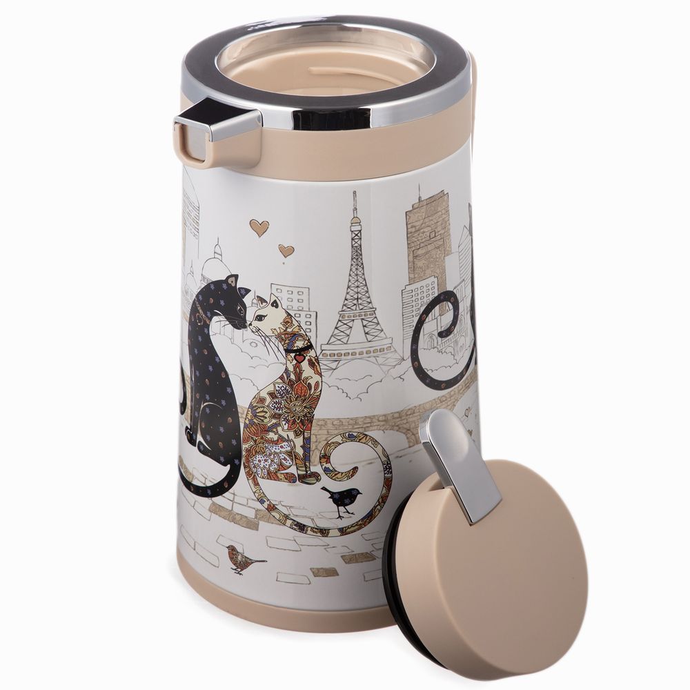ТЕРМОС СО СТЕКЛЯННОЙ КОЛБОЙ, 950 МЛ, КРЫШКА С КЛАПАНОМ, СЕРИЯ "ПАРИЖСКИЕ КОТЫ"