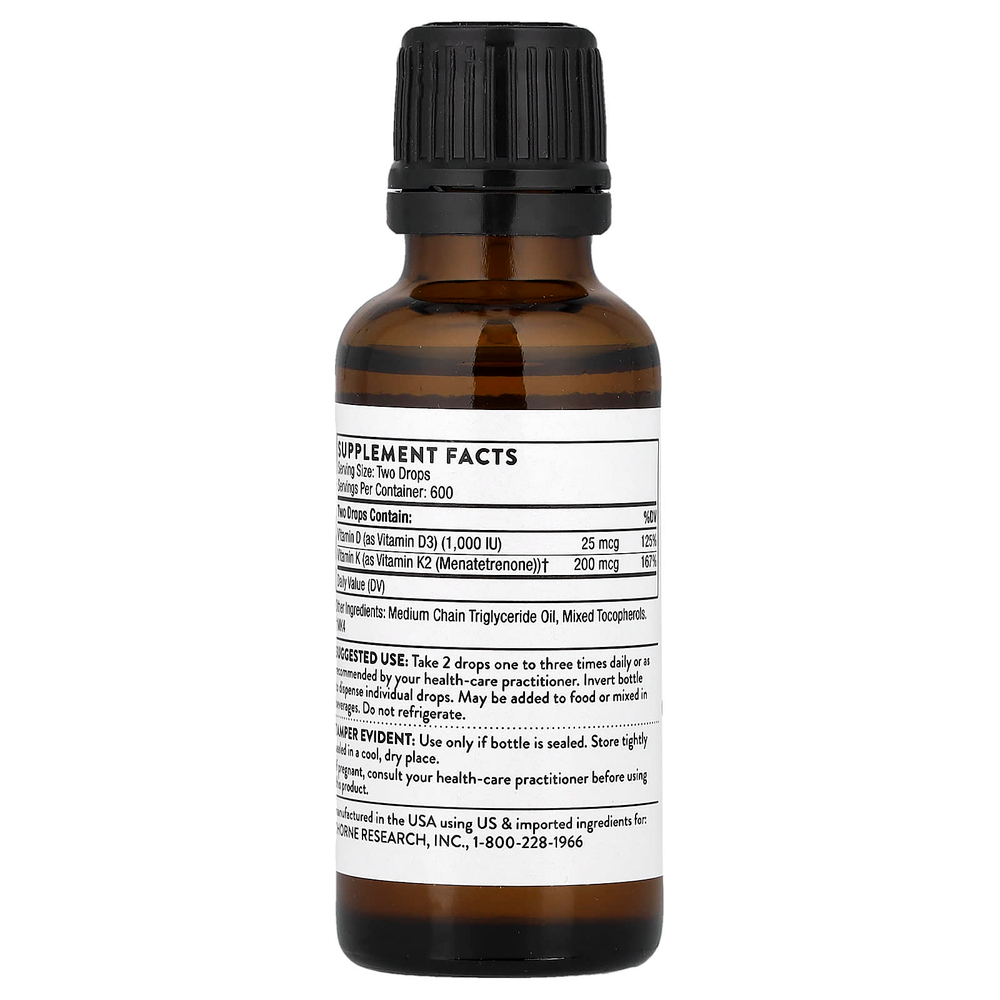 Thorne, витамин D + витамин K2, 30 мл (1 жидк. унция)
