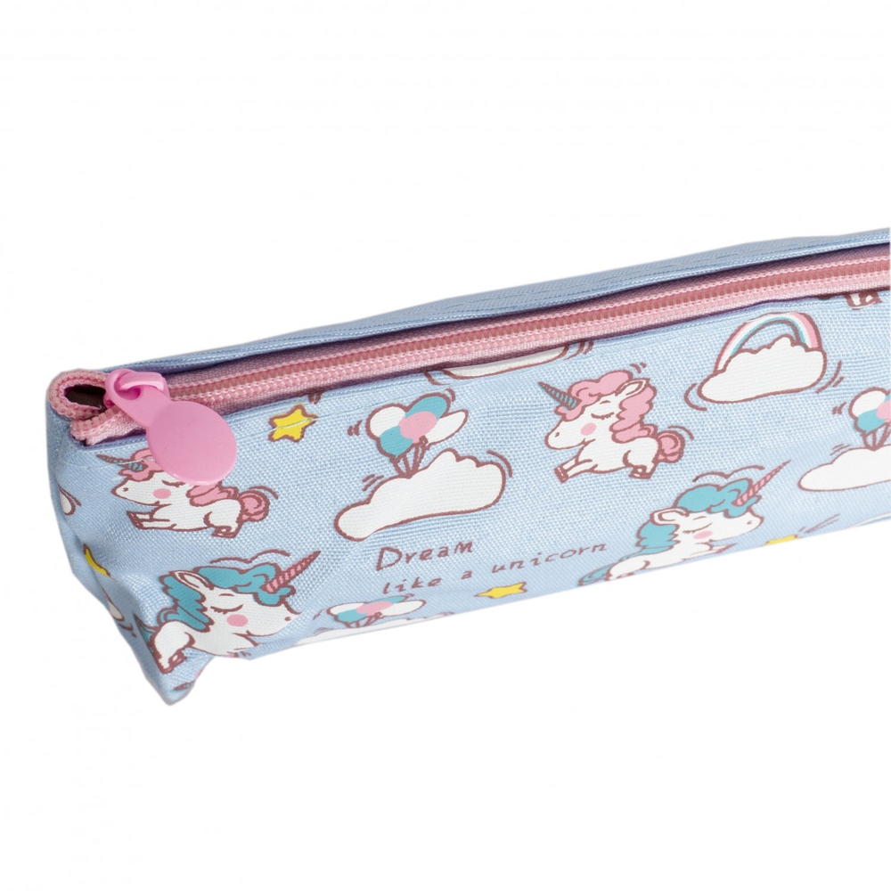 Пенал - косметичка Alingar, ткань, молния, 90 х 200 мм, "Единорожки", голубой (единорожки в облаках)