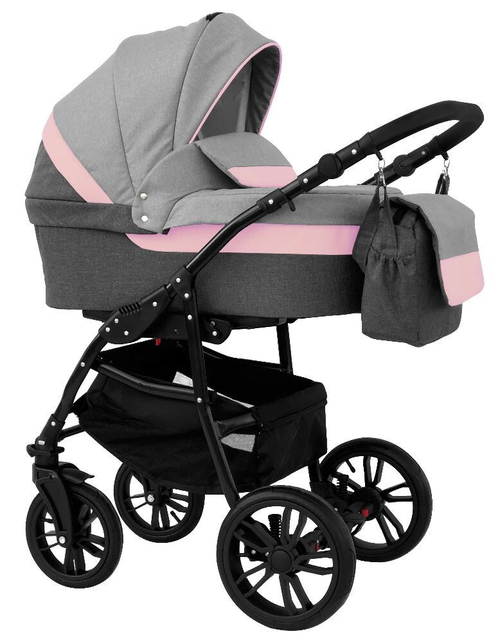 Детская коляска Alis Alvaro 2 в 1 Al 03 т.серый+св.серый+розовая кожа