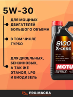 Масло моторное синтетическое Motul  8100  x-cess  5W30  4л